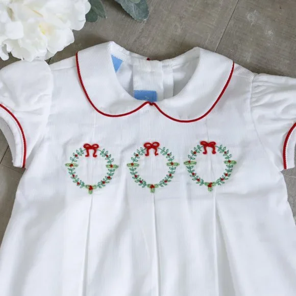Girl's White Corduroy Bloomer Set Red and Green Embroidery Boutique NWT
